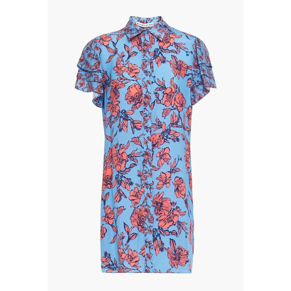 Alice + Olivia Floral-print Cupro Mini Shirt Dress - Picture 3 of 9